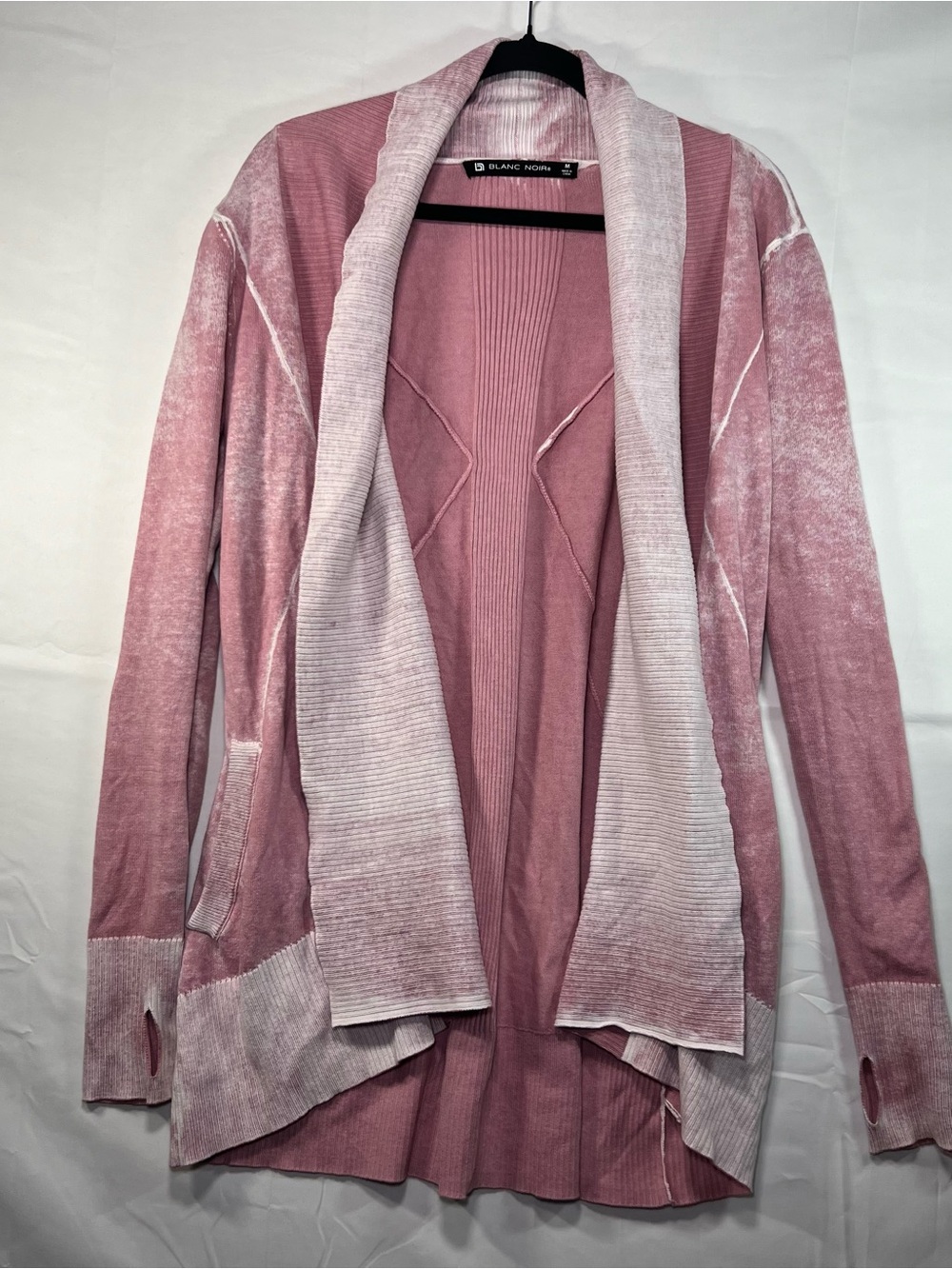 Blanc Noir Pink Mineral Wash Open Front Cardigan Thumbholes BLJ24205 Womens M